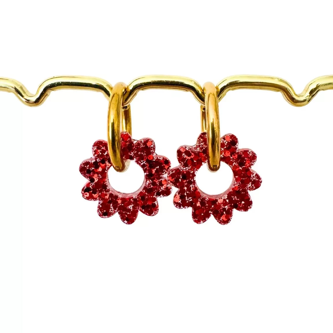 Boucles d'Oreilles Créoles -Marguerites - Rouge
