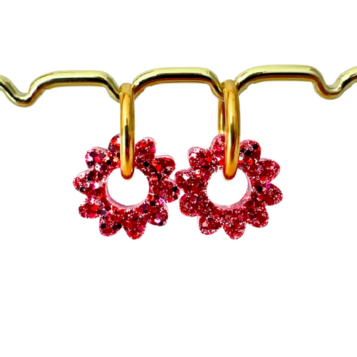 Boucles d'Oreilles Créoles - Marguerites - Mélange de Rose