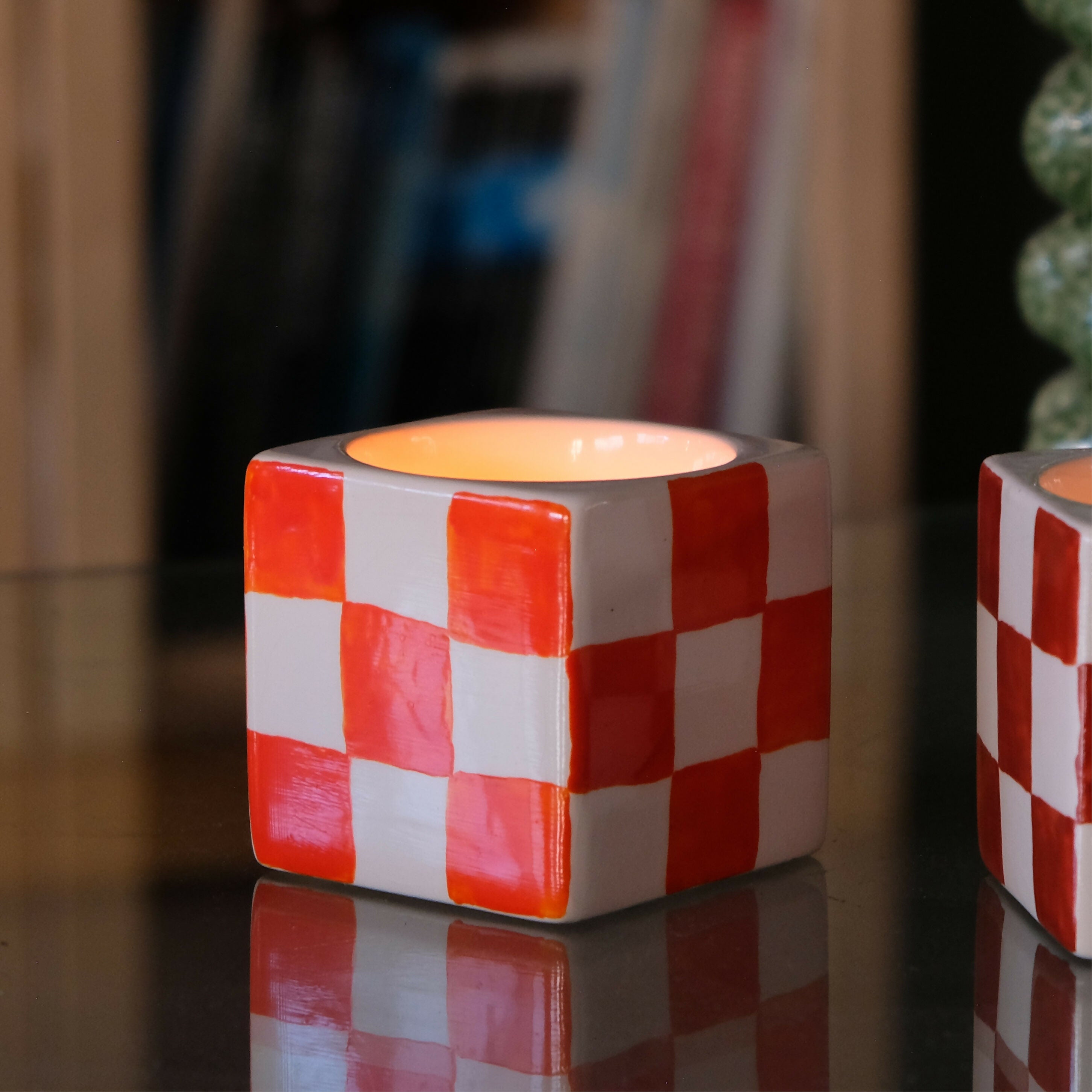 Bougeoir à motif damier