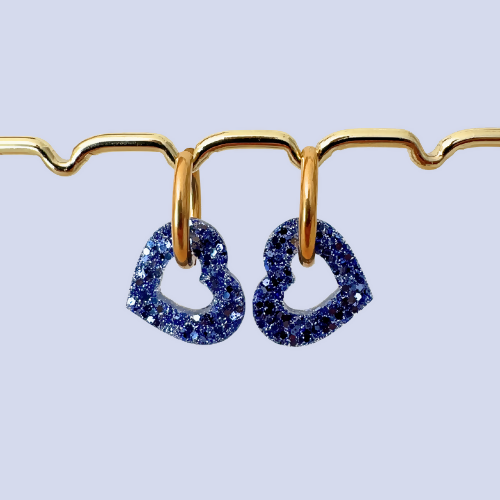Boucles d'oreilles à paillettes - Coeur - Bleu Glace