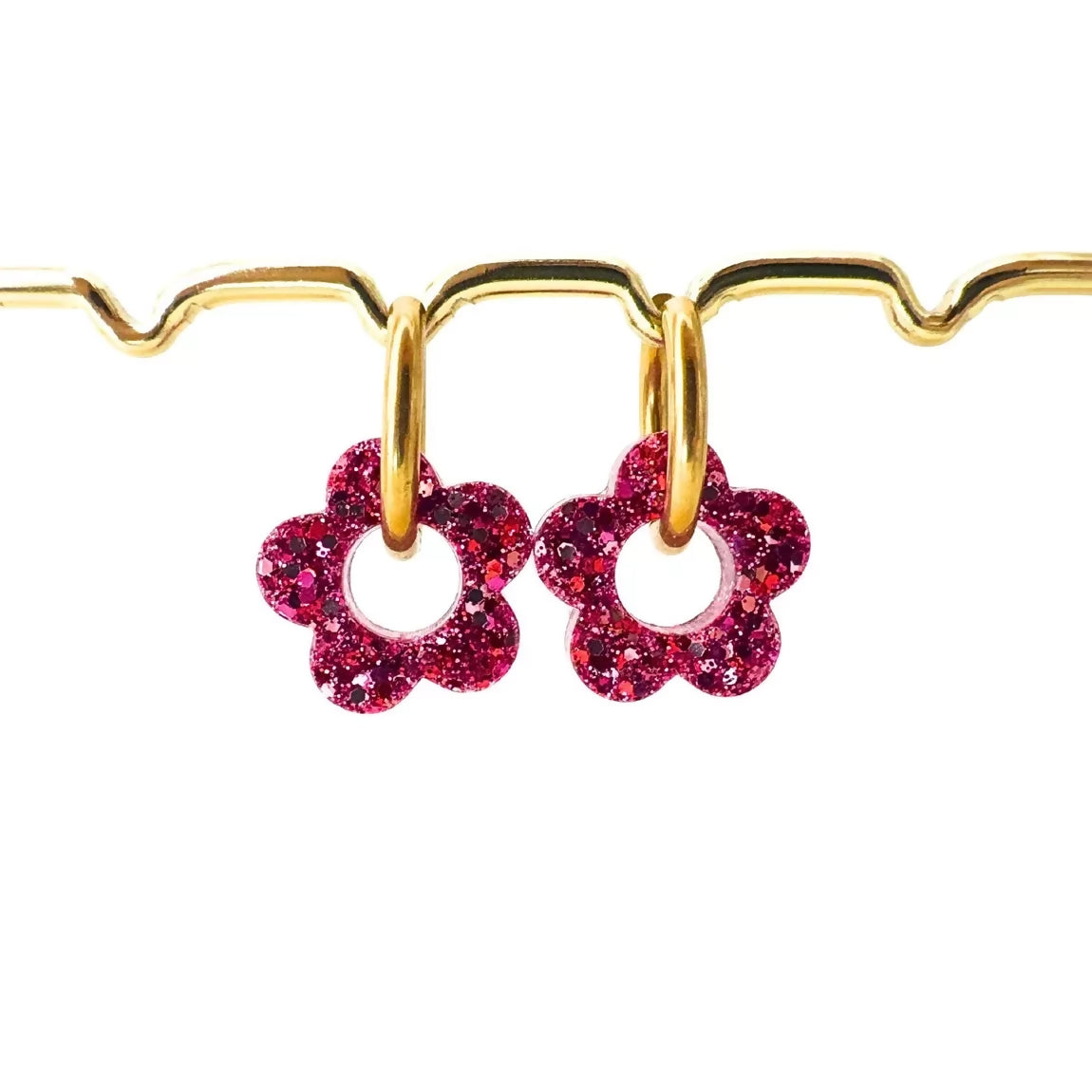 Créoles Interchangeables à Paillettes - Fleur - Mélange de Rose