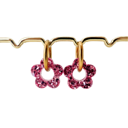 Créoles Interchangeables à Paillettes - Fleur - Rose
