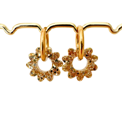 Boucles d'Oreilles Créoles - Marguerites - Dorées