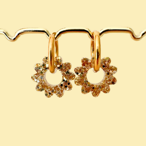 Boucles d'Oreilles Créoles - Marguerites - Dorées