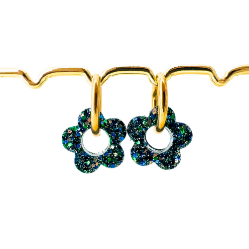 Créoles Interchangeables à Paillettes - Fleur - Mélange de Bleu/Vert