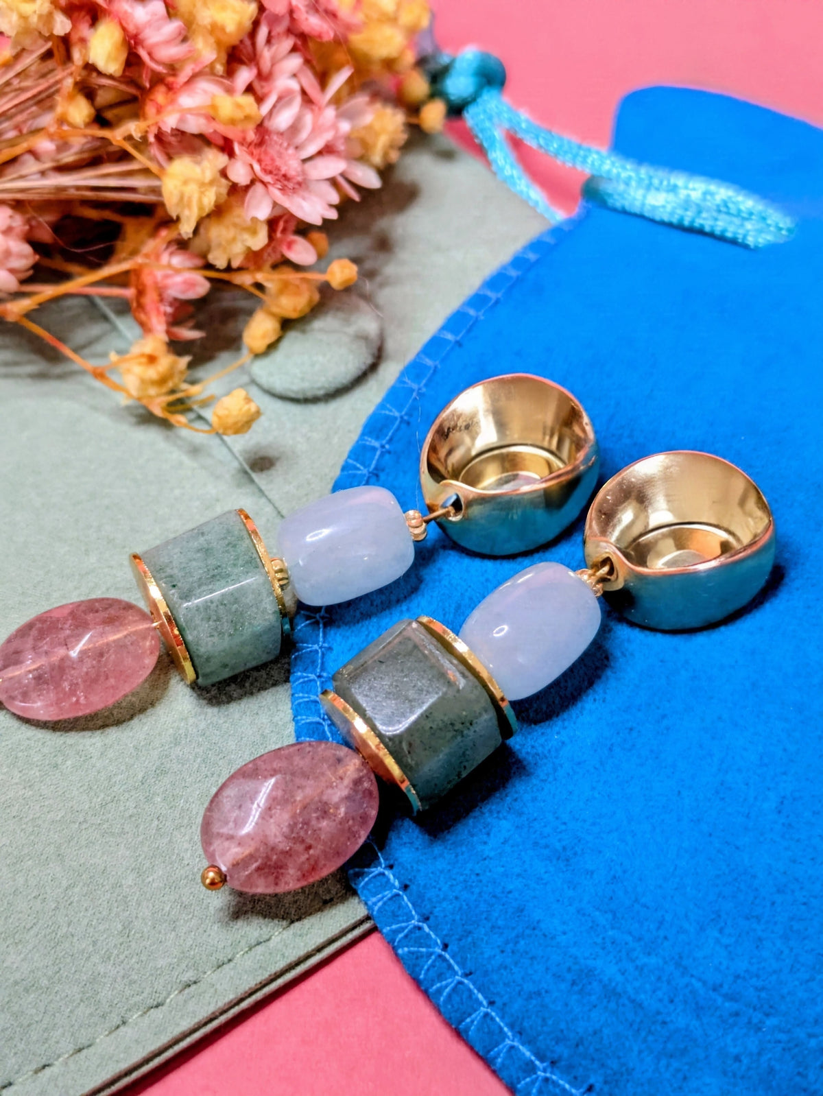 Boucles d'oreilles Nuria - quartz fraise