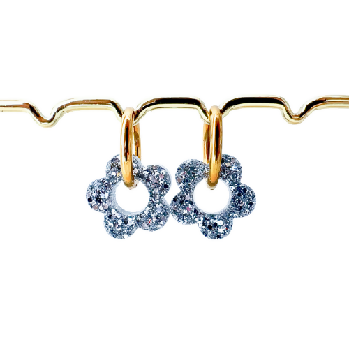 Créoles Interchangeables à Paillettes - Fleur - Argent