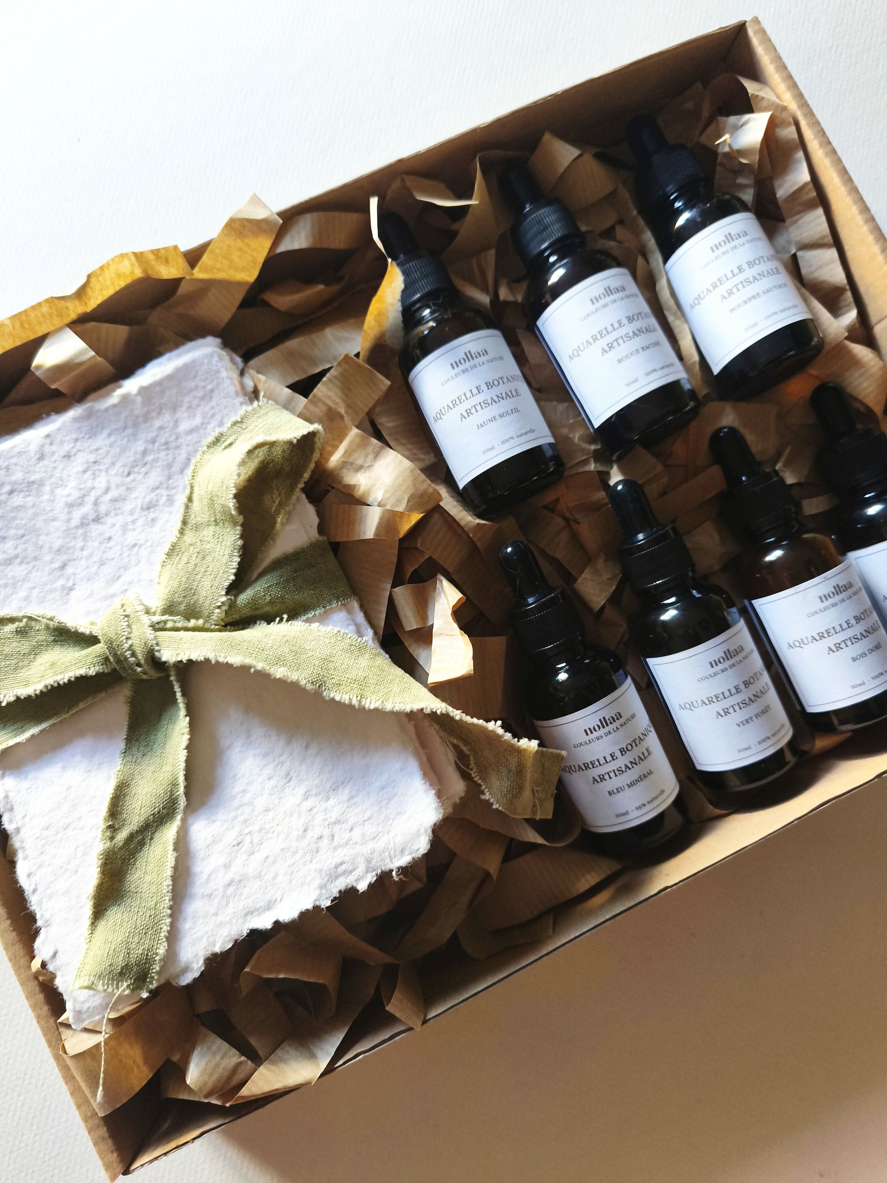 COFFRET AQUARELLES BOTANIQUES ET PAPIER FAIT MAIN