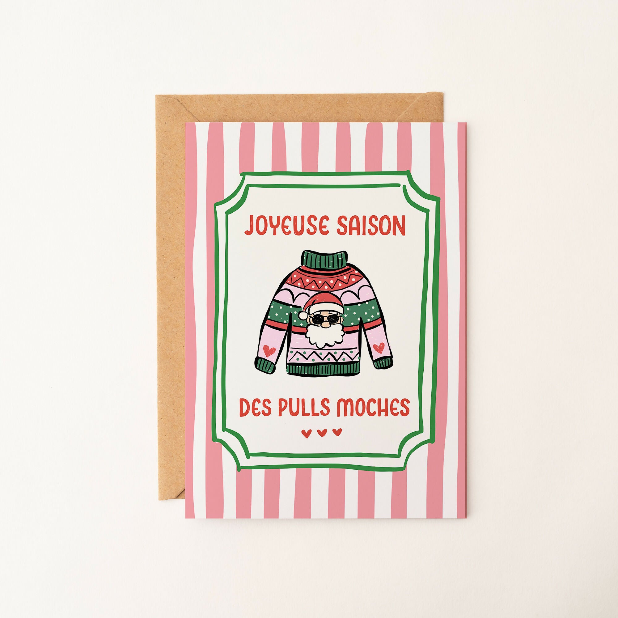 Carte Pull de Noël Père Noël – Illustration drôle et festive