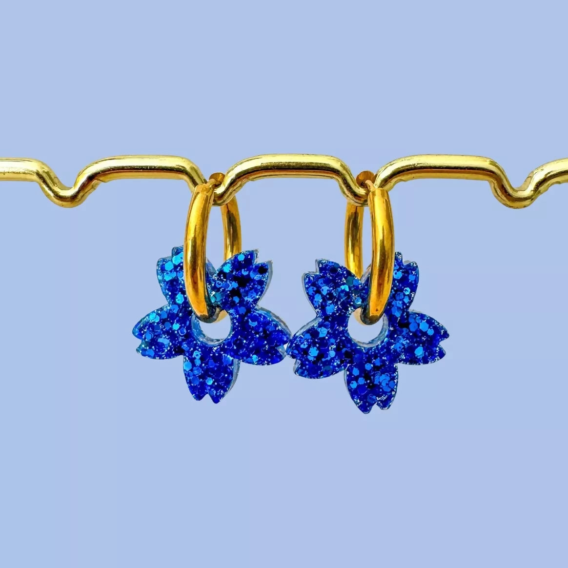 Boucle d'oreilles à paillettes - Fleur de Tiaré - Bleu Marrakech