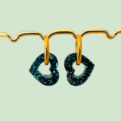 Boucles d'oreilles à paillettes - Coeur - Emeraude