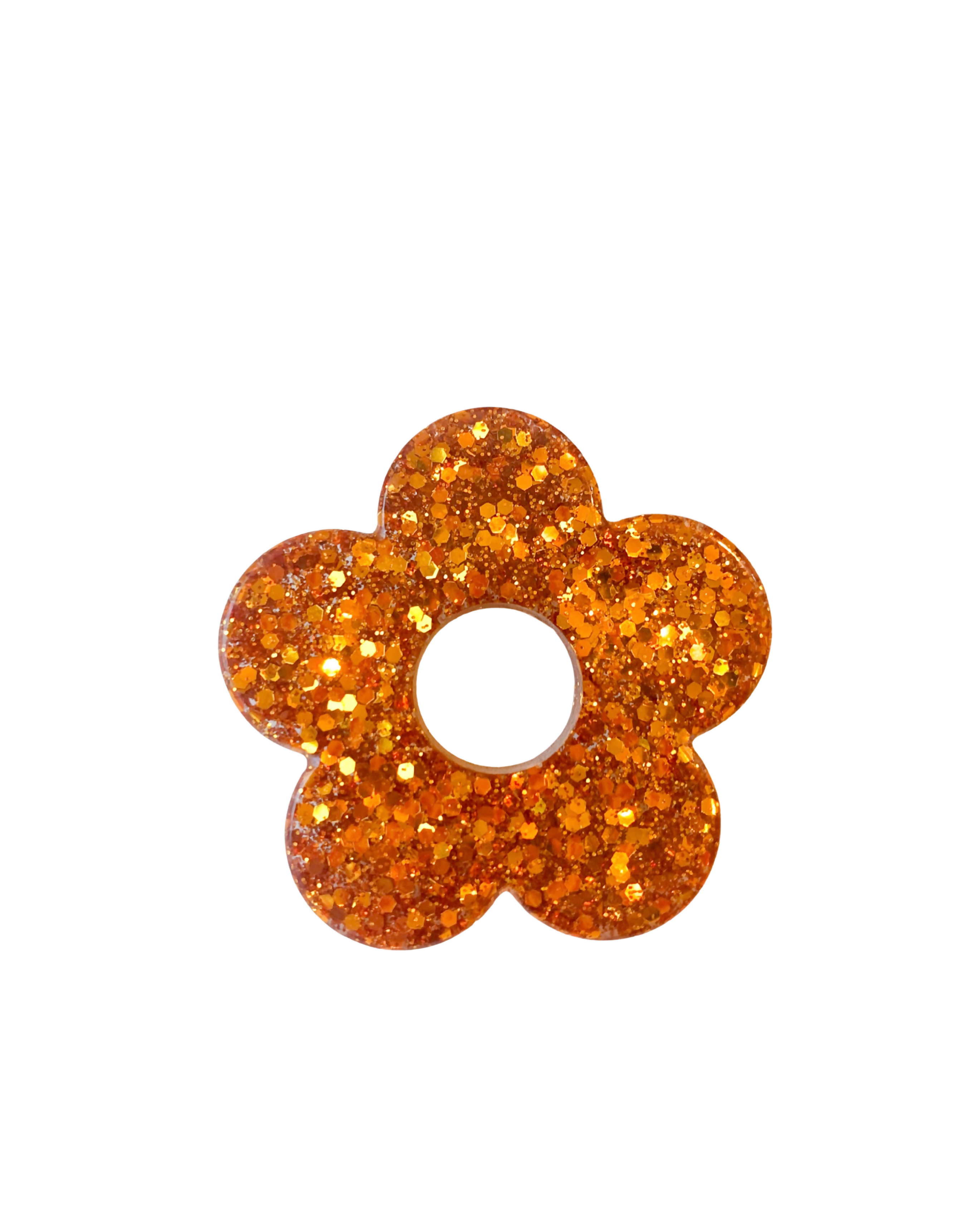 Pin's à paillettes en forme de Fleur - Orange