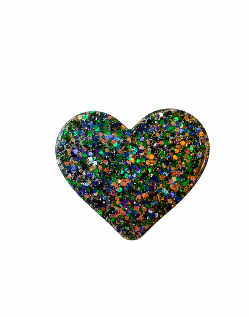 Pin's/Broche à paillettes en forme de Coeur - Melange de paillettes Bleu/Vert