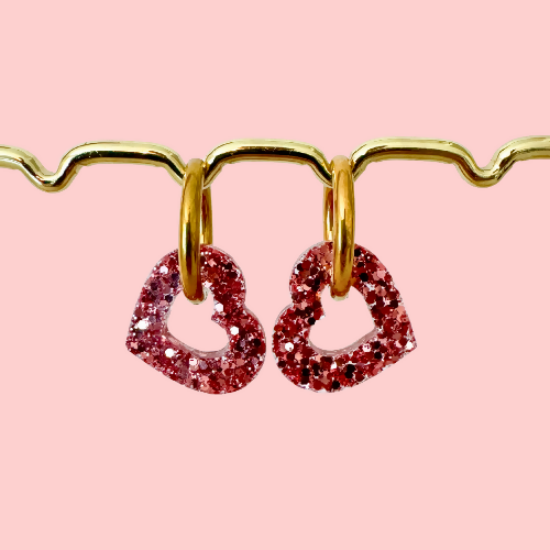 Boucles d'oreilles à paillettes - Coeur - Rose
