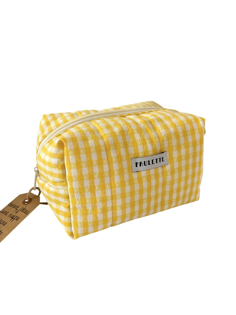 Trousse de toilette vichy jaune - pièce unique upcyclée