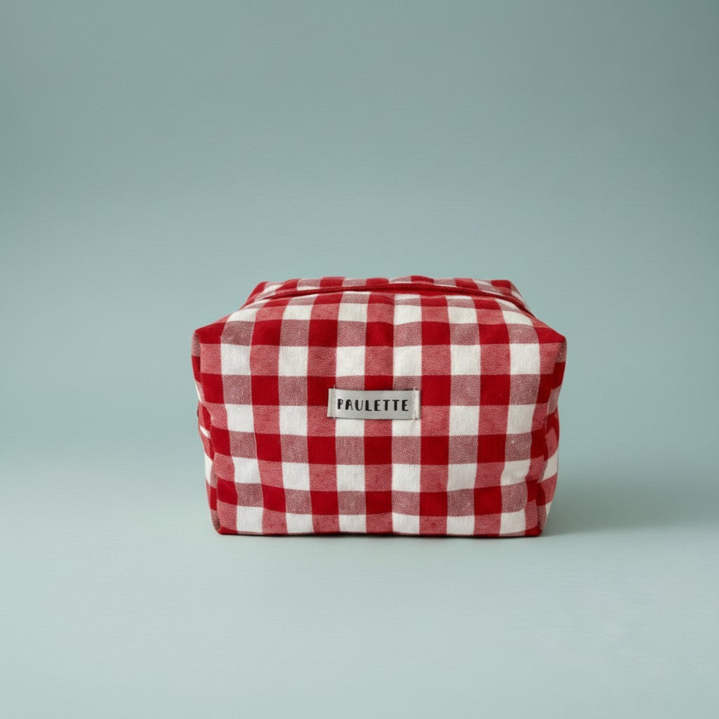 Trousse de toilette vichy rouge - pièce unique upcyclée