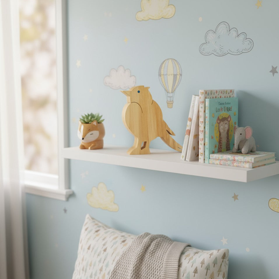 Oiseau décoratif en bois et cuir