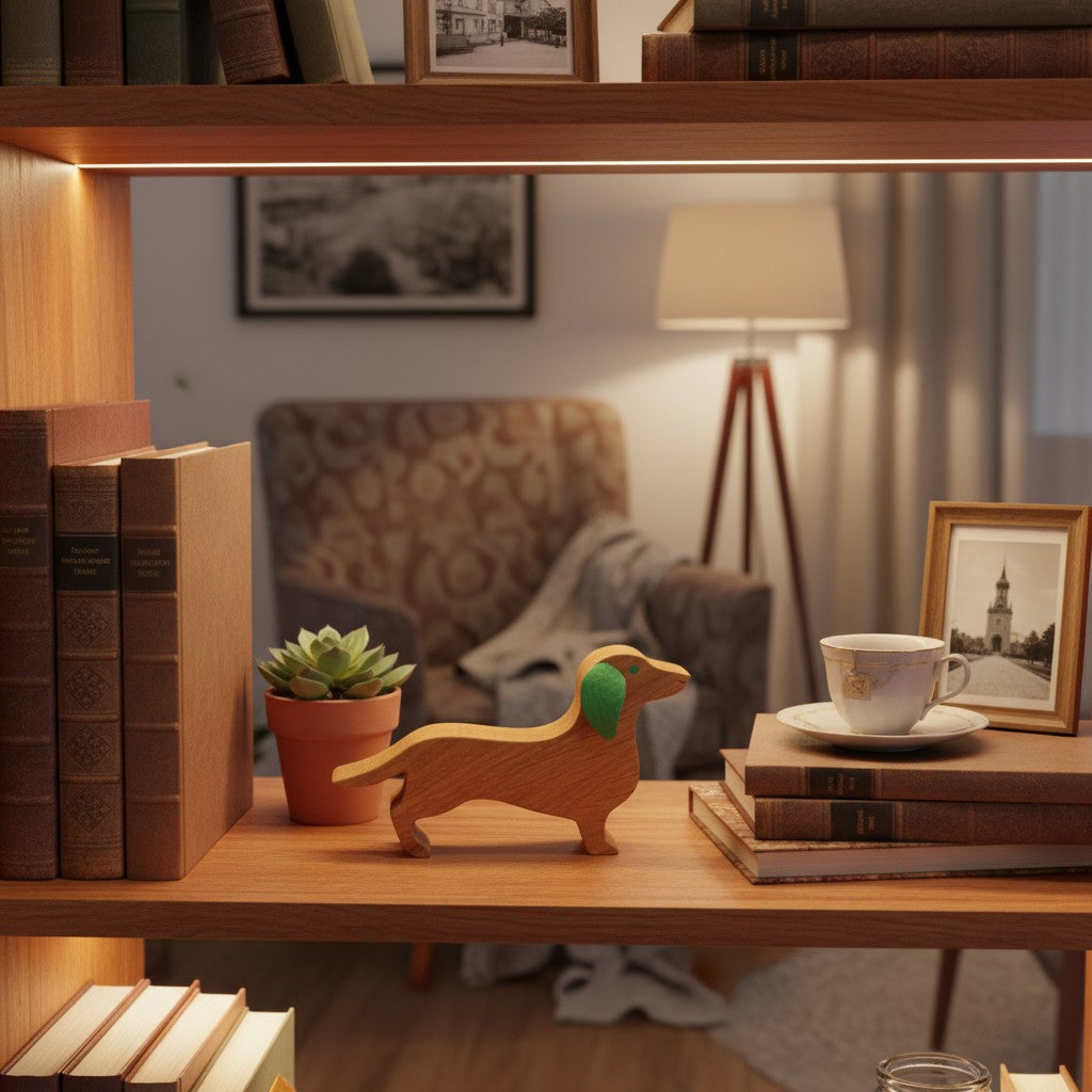 Teckel décoratif en bois et cuir