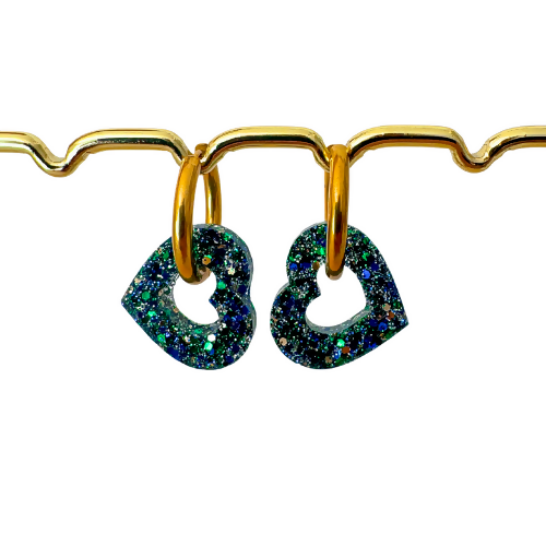 Boucles d'oreilles à paillettes - Coeur - Vert Doré Bleu