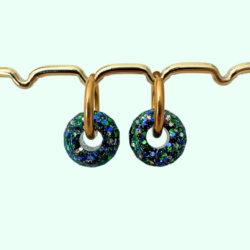 Boucles d'oreilles à paillettes - Boules - Vert Doré Bleu