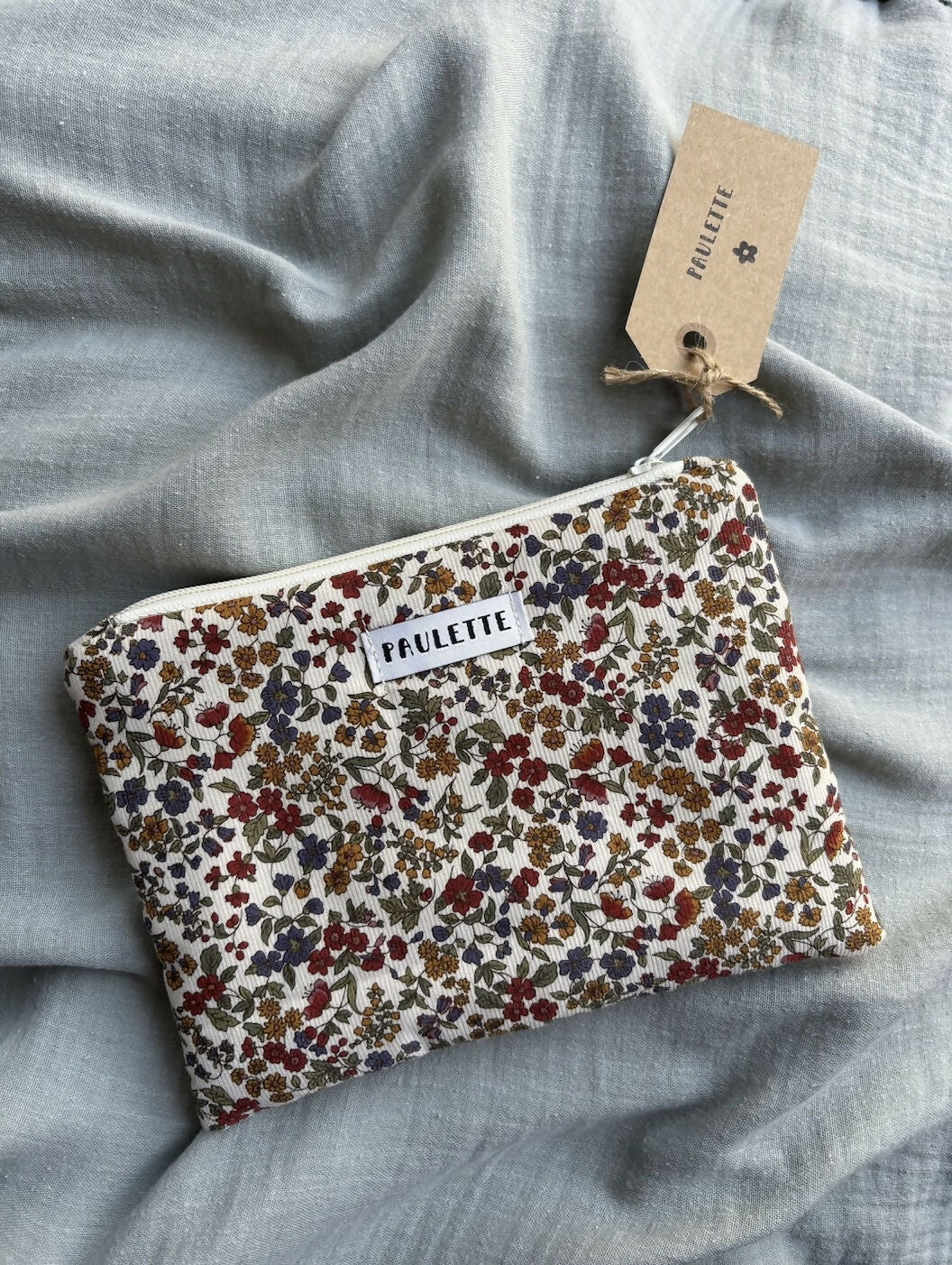 Petite pochette - velours côtelé fleuri