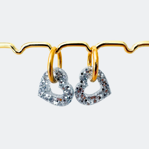Boucles d'oreilles à paillettes - Coeur - Argent