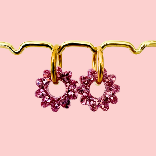 Boucles d'Oreilles Créoles - Marguerites - Rose