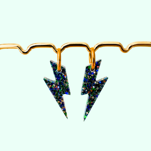 Boucles d'oreilles à paillettes - Éclairs - Vert Doré Bleu