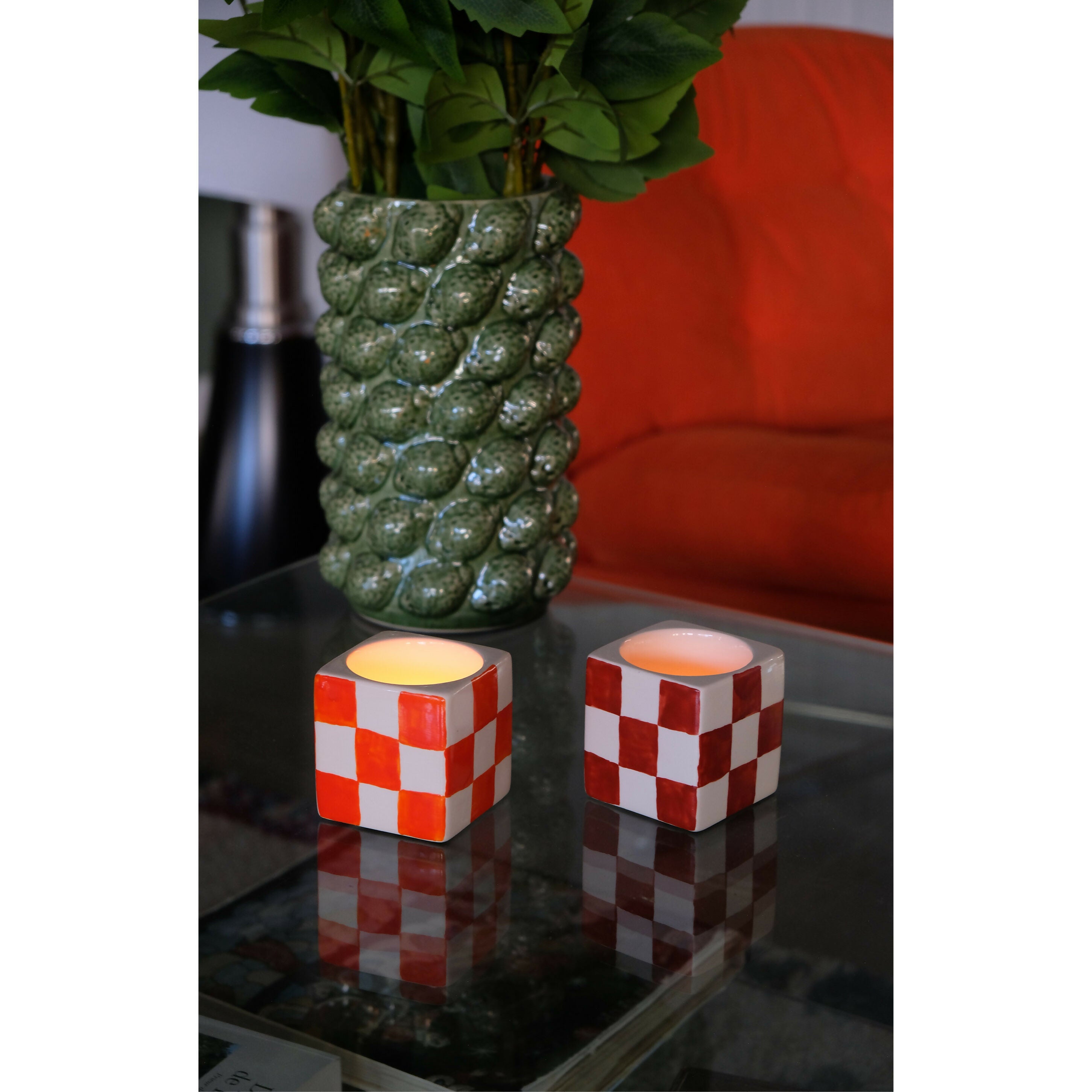 Bougeoir à motif damier