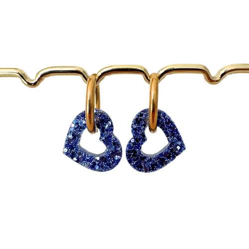 Boucles d'oreilles à paillettes - Coeur - Bleu Glace