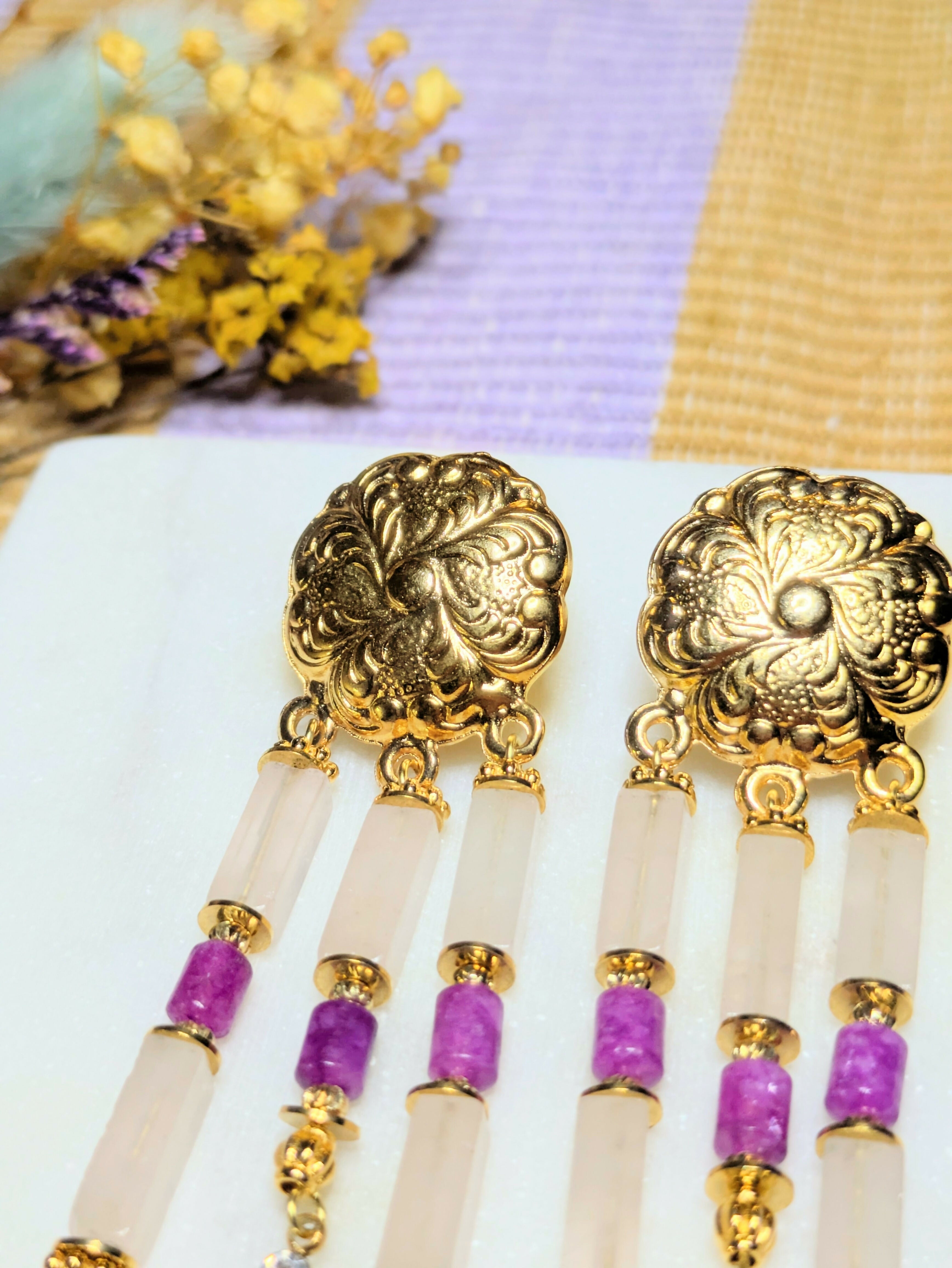 Boucles d'oreilles Esmée - quartz rose