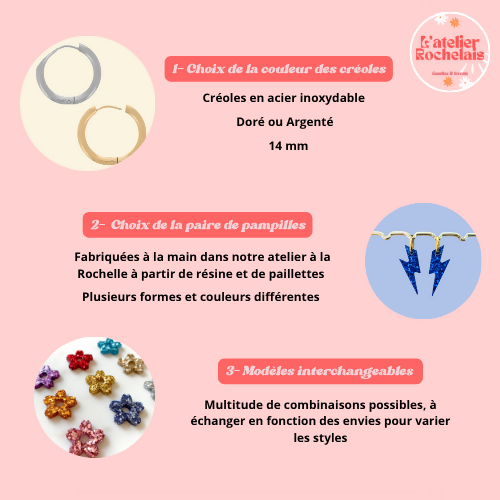 Boucles d'oreilles à paillettes - Éclairs - Bleu Glace
