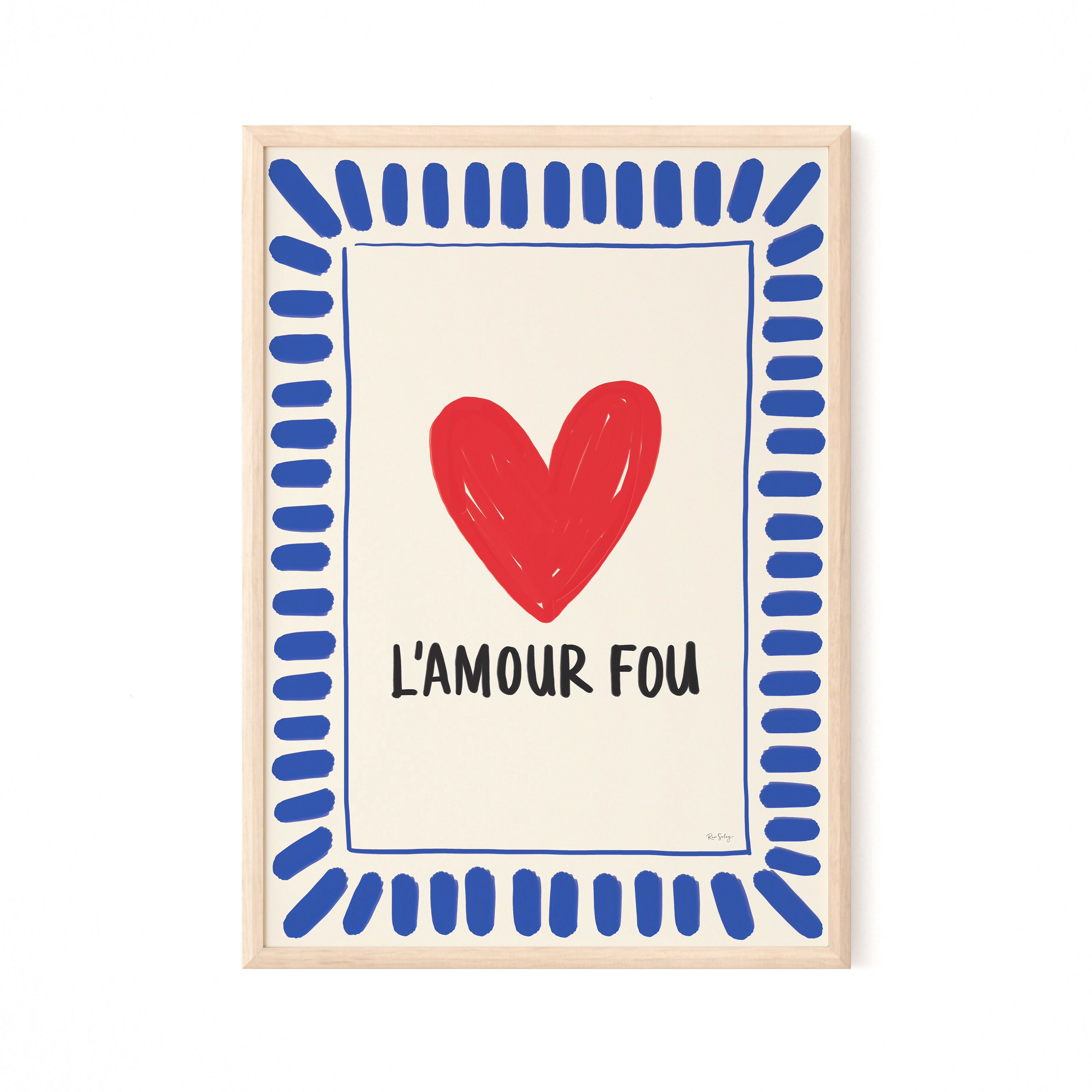 Affiche « L’Amour Fou » — Poster cœur coloré, illustration love, déco dopamine (bleu/rouge)