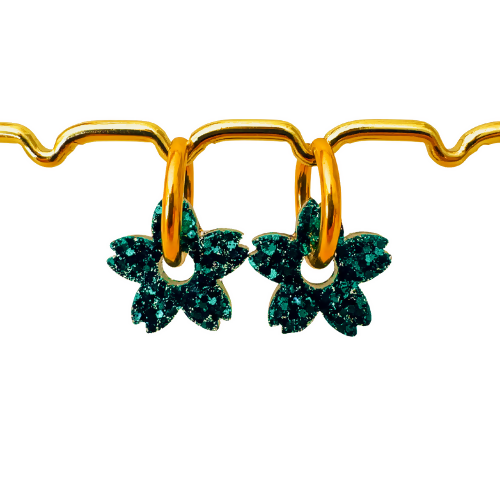 Boucles d'oreilles à paillettes - Fleur de Tiaré - Emeraude
