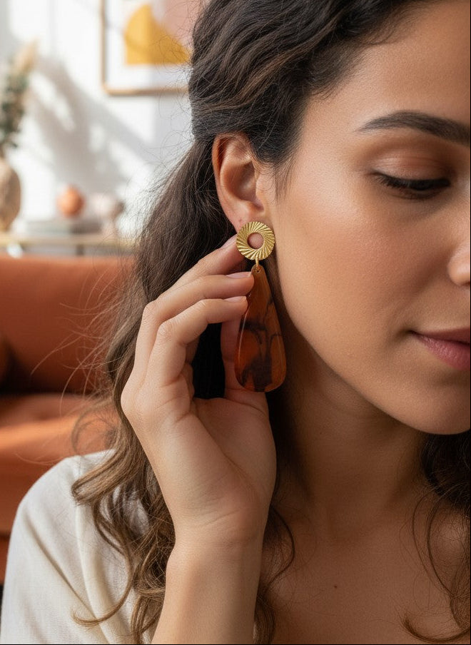 Boucles d'oreilles marbré marron