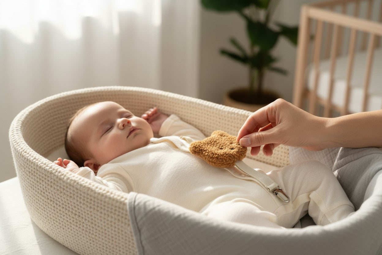 Attache tétine ourson rose en tissu teddy