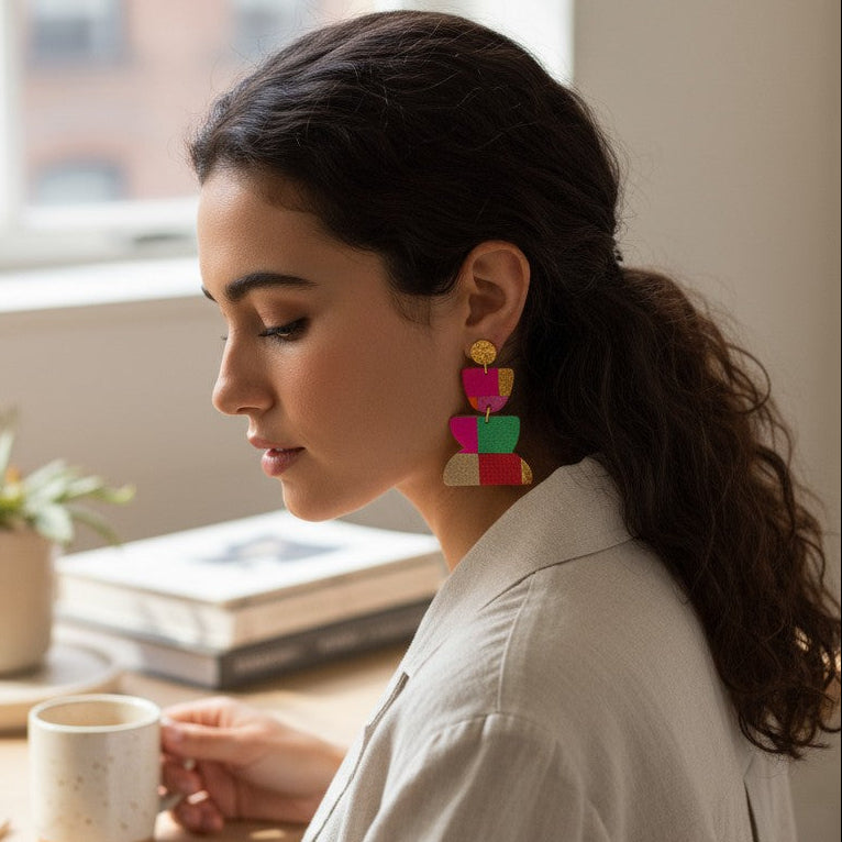 Boucles d’oreilles Funky Loop – cuir métallisé & vibes 70’s