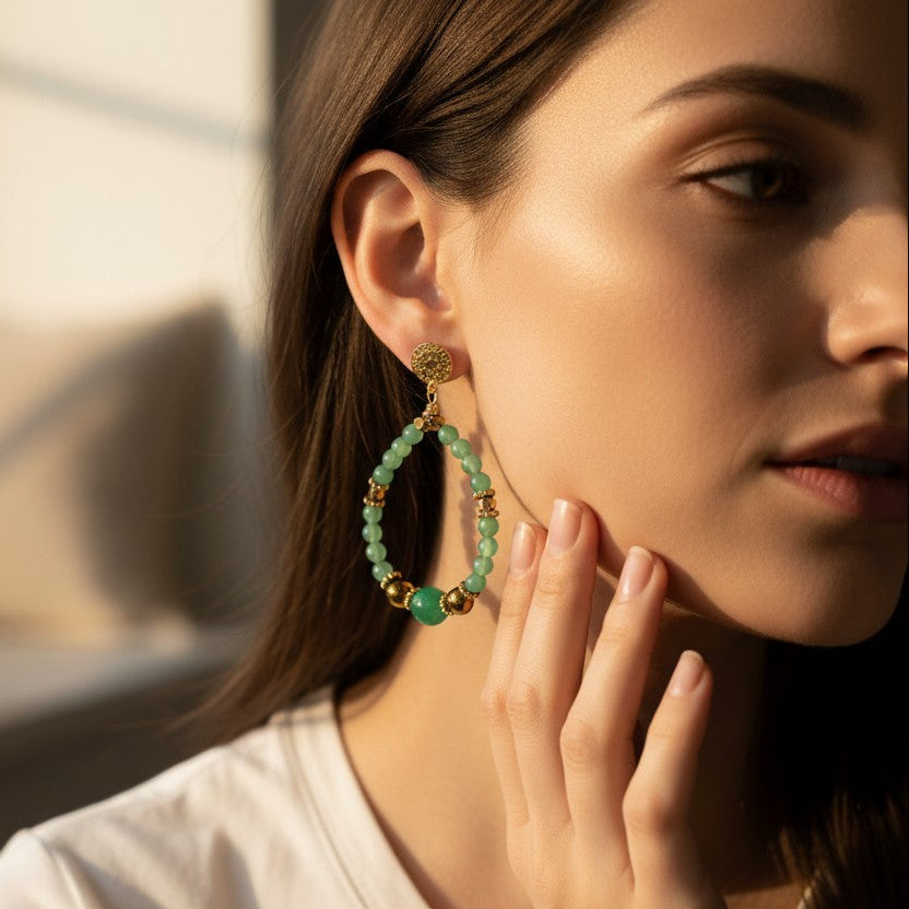 Boucles d'oreilles - ARYA - Aventurine verte & Hématites dorées