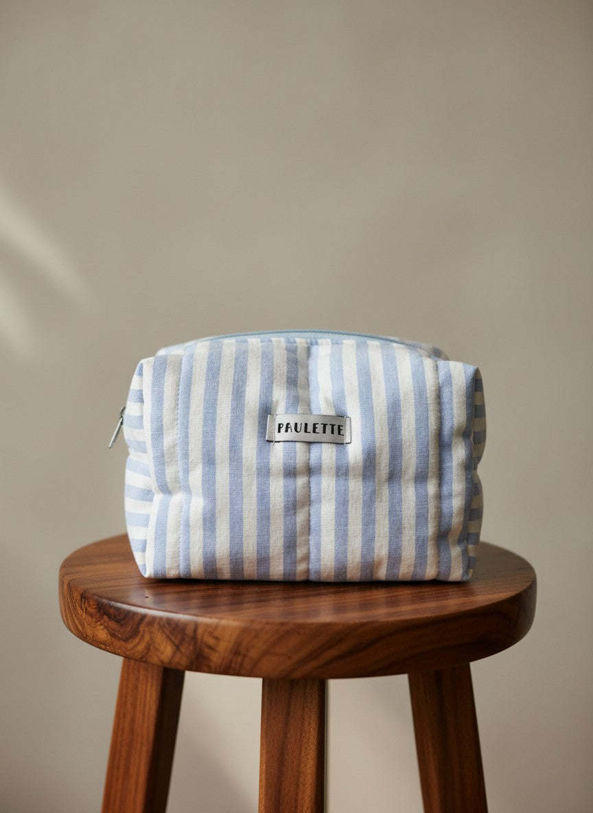 Trousse de toilette à rayures bleu - pièce unique upcyclée