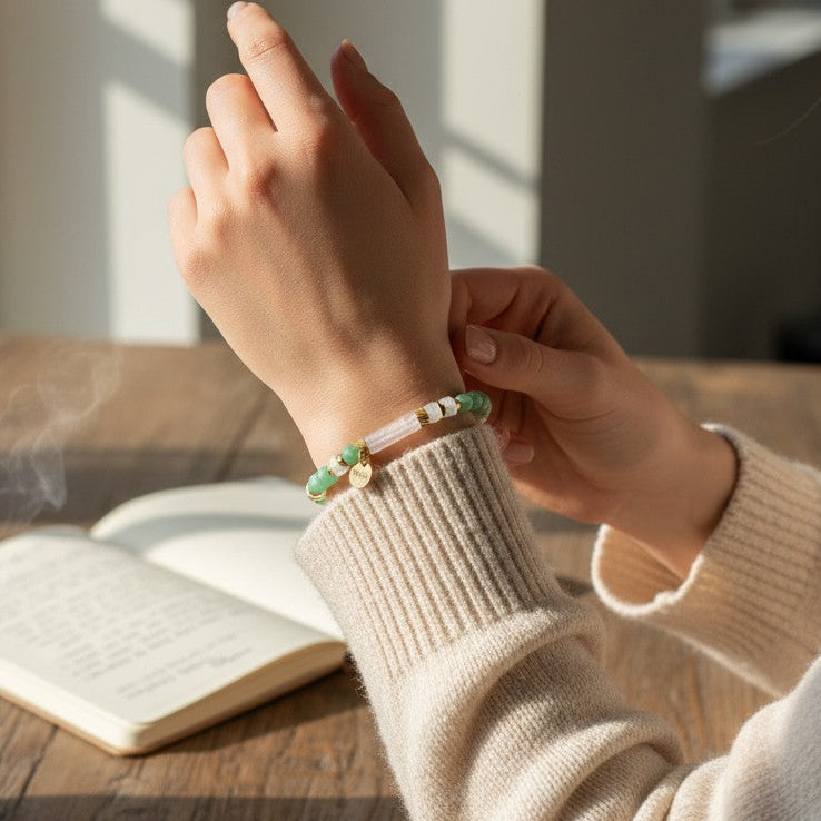 Bracelet RIYA - Jade vert & Quartz rose