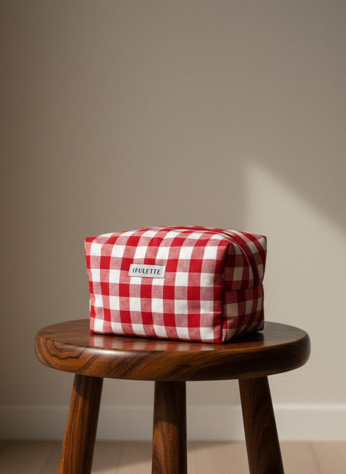 Trousse de toilette vichy rouge - pièce unique upcyclée