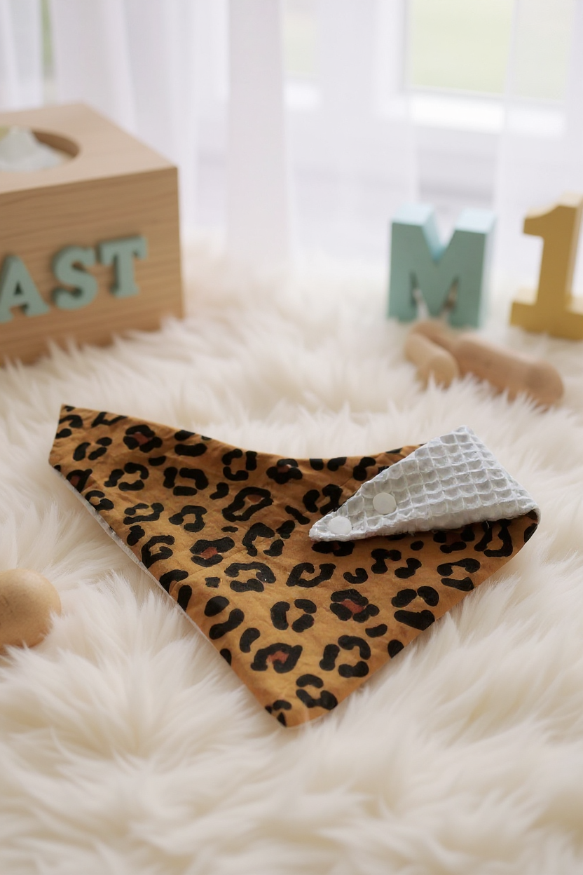 Bavoir motif léopard marron