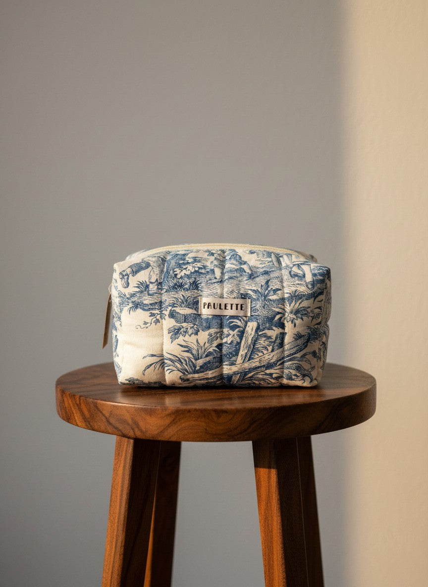 Trousse de toilette toile de jouy - pièce unique upcyclée