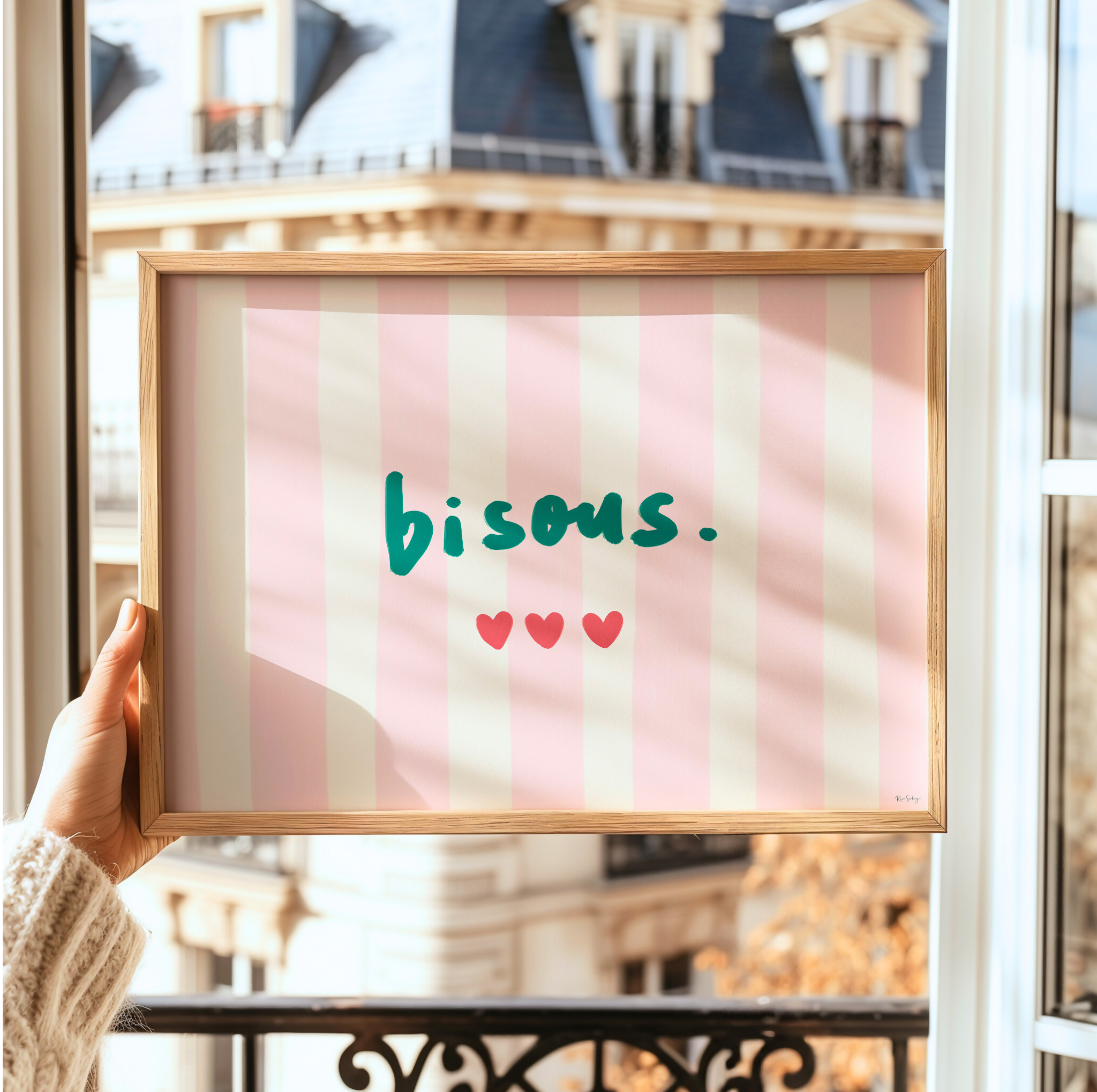Affiche « Bisous » (rose/vert)
