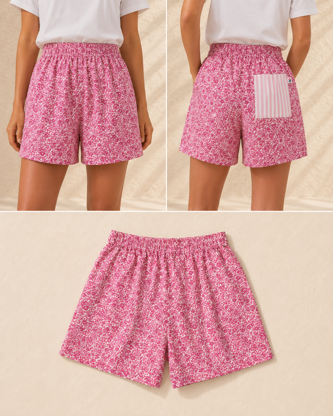 Short coton ceinture élastique - tissus upcyclé