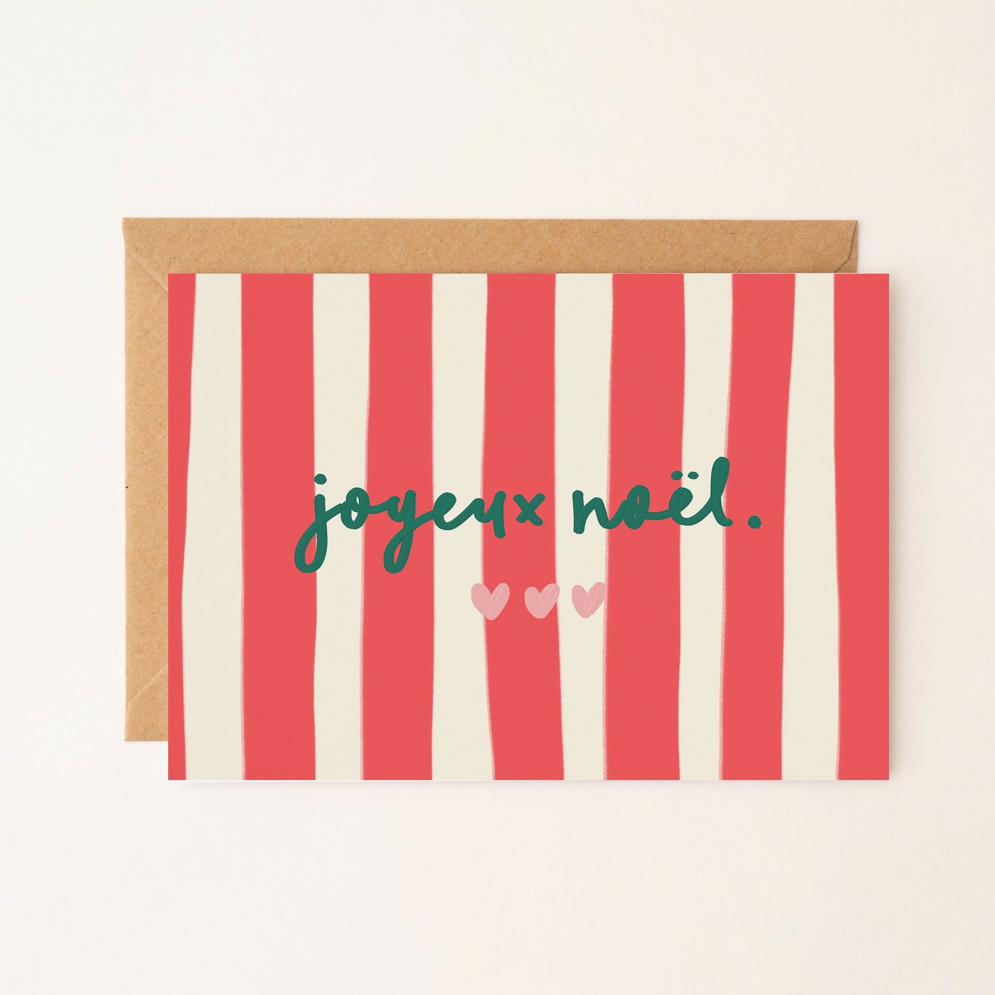 Carte de vœux Joyeux Noël - Motif à rayures (rouge)