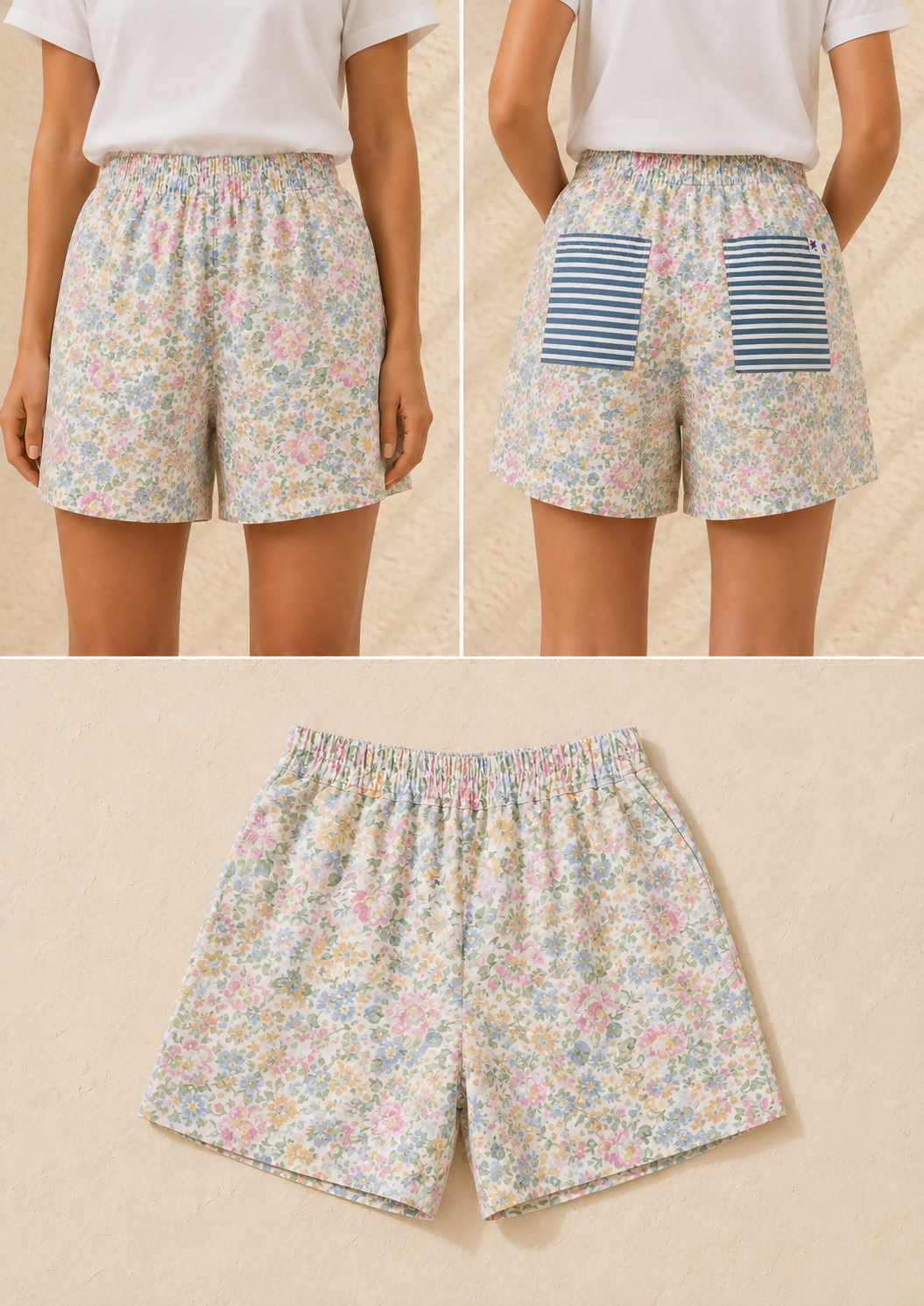 Short coton ceinture élastique - tissus upcyclé