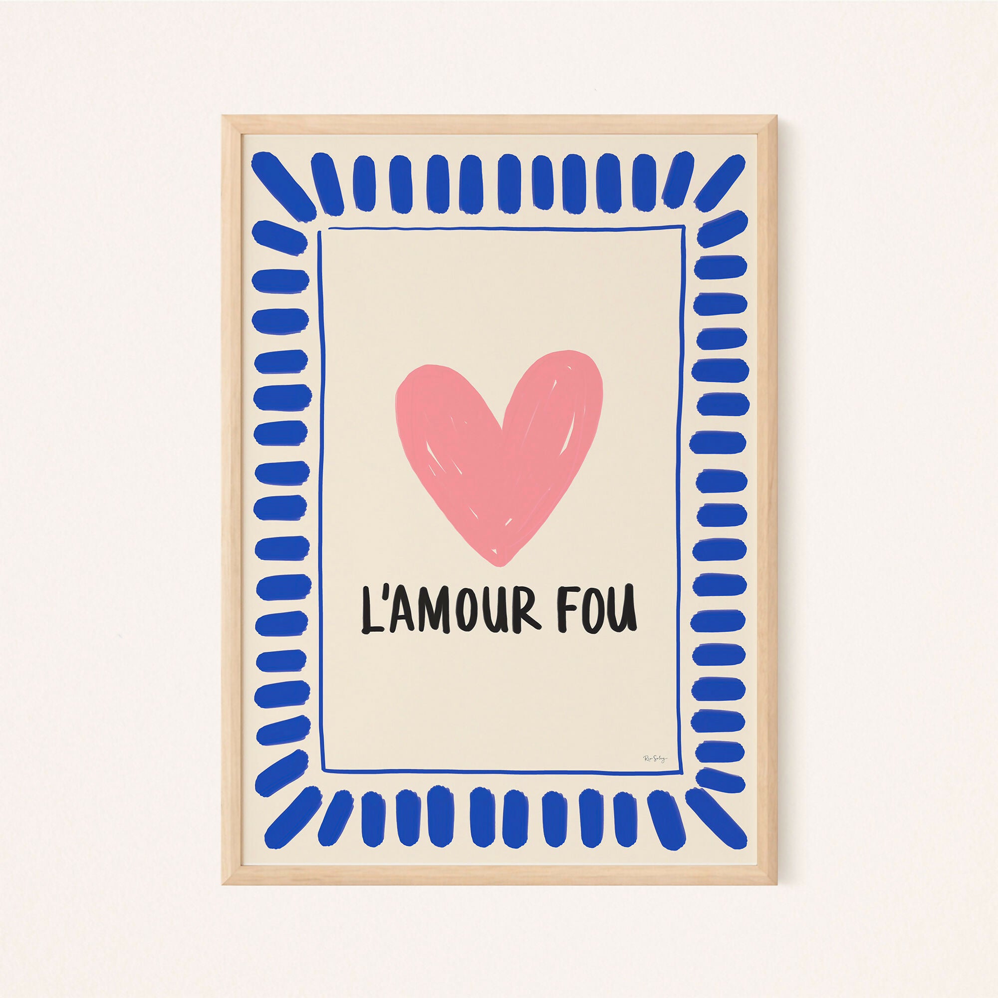 Affiche « L’Amour Fou » — Poster cœur coloré, illustration love, déco dopamine (bleu/rose)