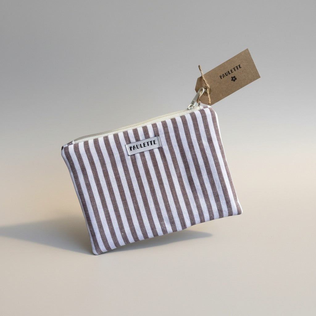 Petite pochette - tissu vintage rayures marron