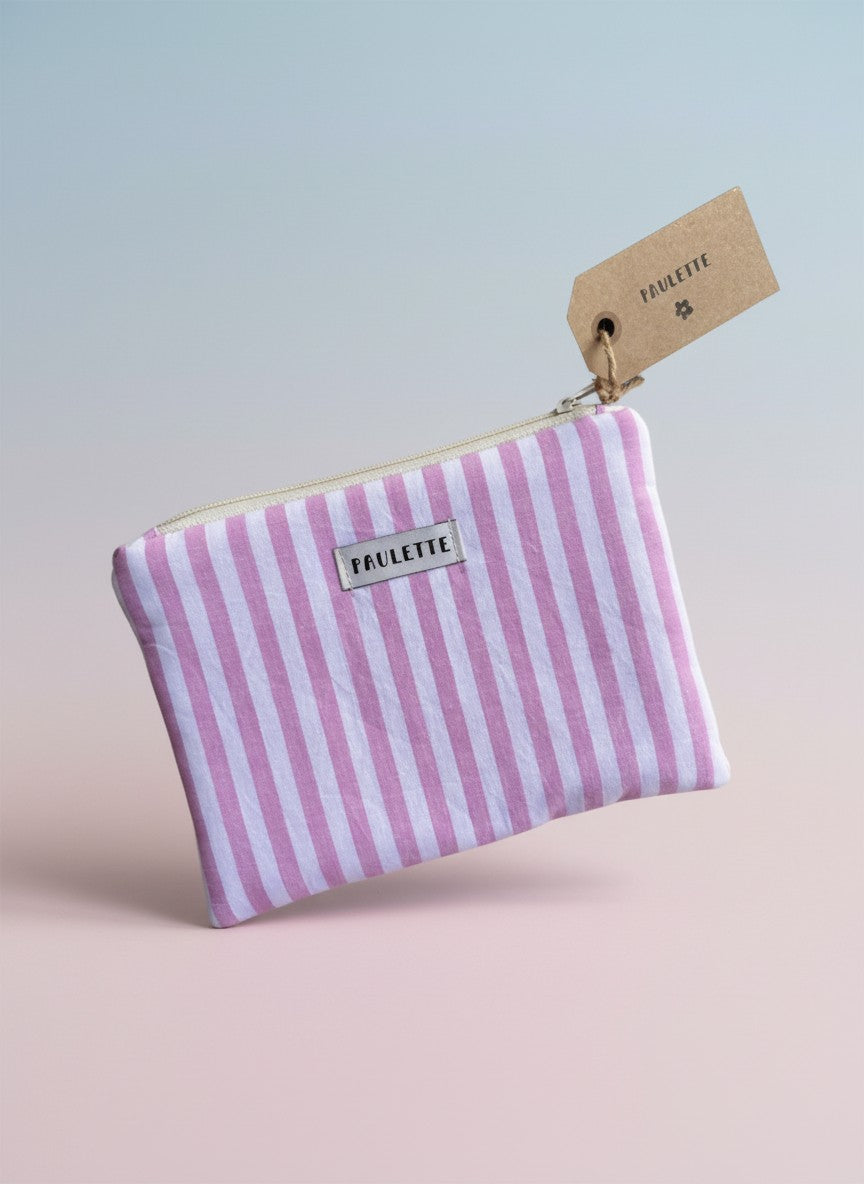Petite pochette - tissu vintage rayures roses